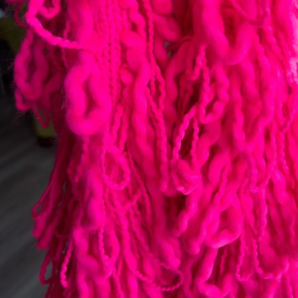 Loose Crochet Loop Knit Scarf Neon Pink Glam Barbie Maximalist Modern